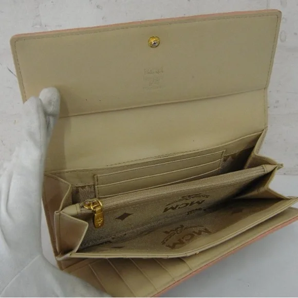 Authentic MCM Trifold Wallet Beige x Pink - Picture 7 of 8